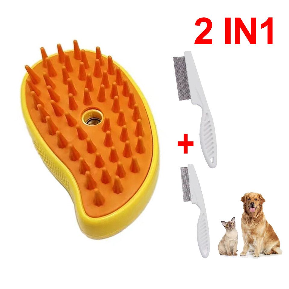 Brosse À Vapeur Électrique Pour Chat,Pulvérisation D'eau,Peigne Pour Animaux De Compagnie,Crochet Pour Épiler Les Tiques,Énergie,Bain,Fournitures De Toilettage,2 + 1 Pièces - Type Yellow