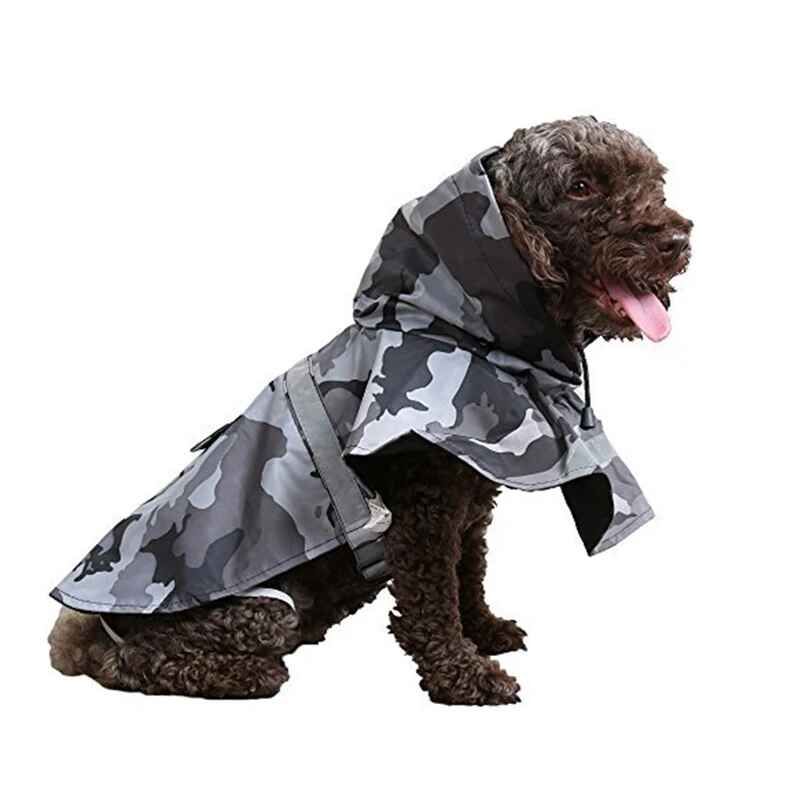 Imperméable Pour Chiens Moyens Et Grands,Veste De Pluie Casting,Poncho Réglable Pour Animaux De Compagnie,Vêtements À Capuche Imperméables - Type Grey Camouflage-L