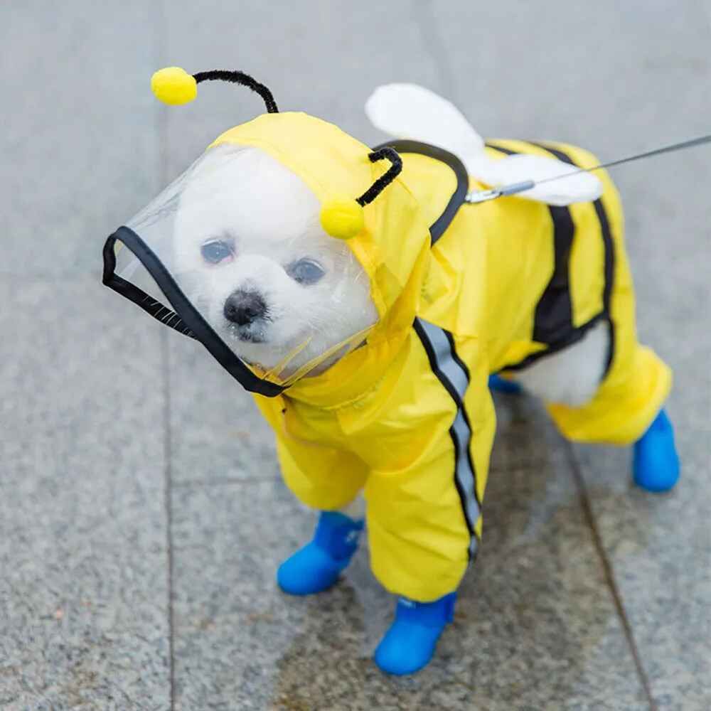 Poncho À Capuche Imperméable Avec Sangle De Coulée Pour Chiens Moyens,Veste De Pluie Pour Chiot,Imperméable,Équation De Miel,Ours,Everak - Type Honey Bee-S