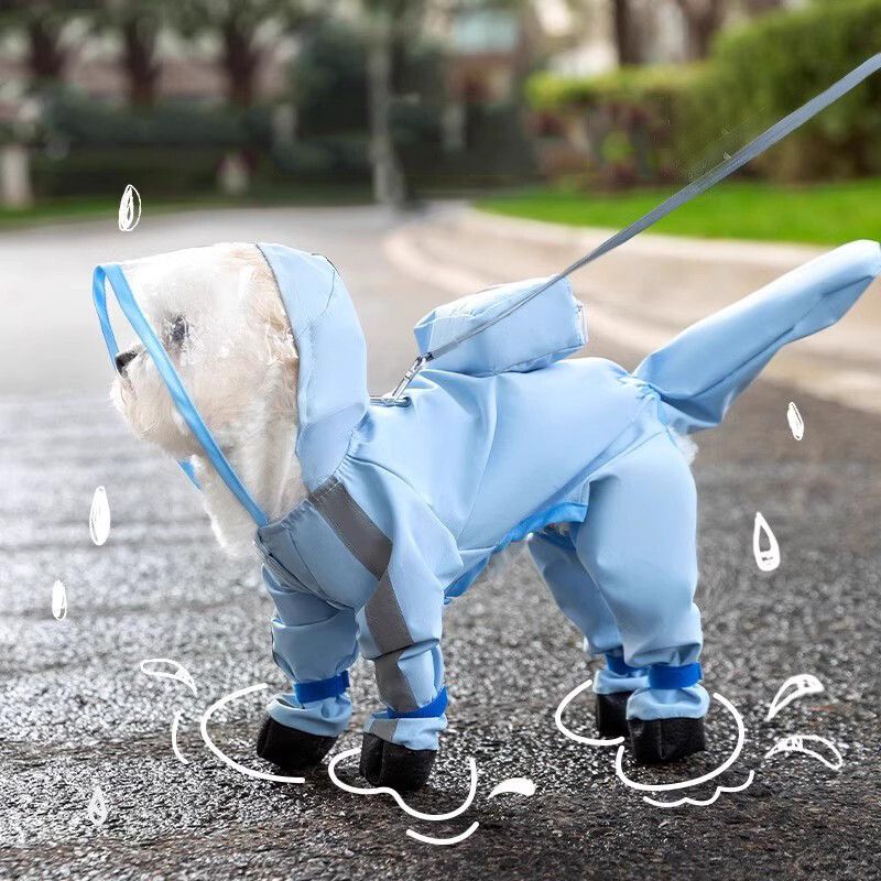 Poncho Imperméable Pour Animaux De Compagnie,4 Pattes,Tout Compris,Laisse Pour Chat Et Chien,Fournitures Pour Animaux De Compagnie,1 Pièce - Type Bleu-S