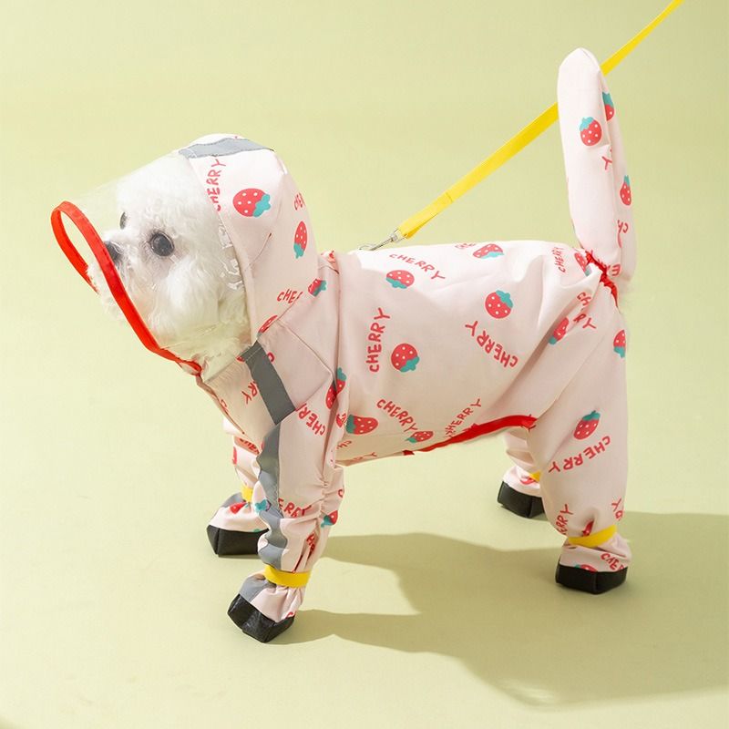 Poncho Imperméable Pour Animaux De Compagnie À Quatre Pattes,Vêtements Pour Chiens,Imprimé Complet,Jaune,Ananas,Fruits,Chiot - Type Pink-M