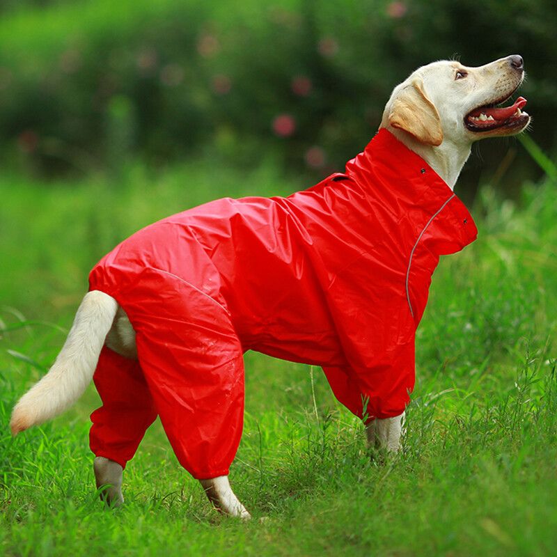 Vêtements Col Haut À Capuche Et Fermeture Éclair Imperméable Pour Chien,Combinaison Pour Petit Et Gros Animal De Compagnie,Salopette,Cape,Veste Réfléchissante - Type Red-30