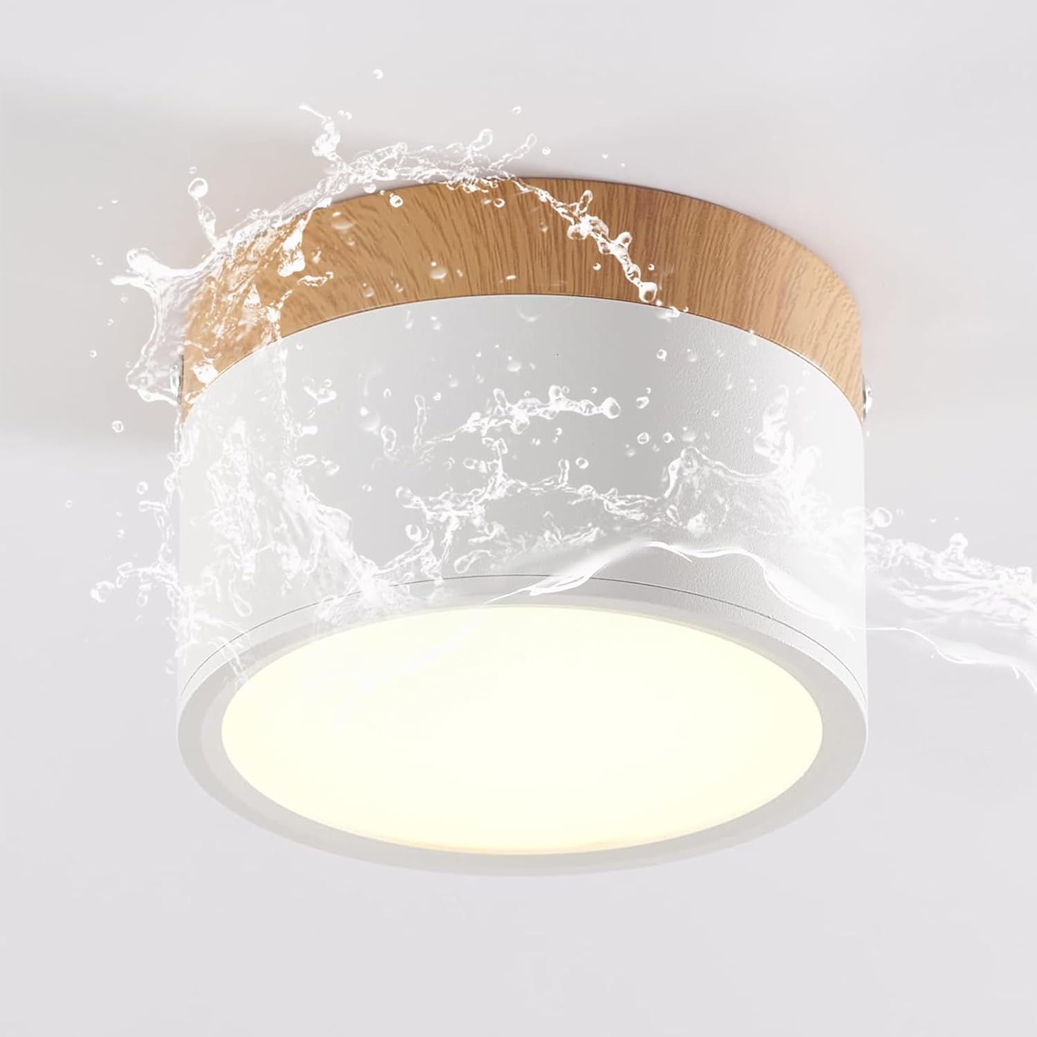 Plafonnier Led,Spot En Saillie Décor Bois,Mini Plafonnier,Rond,Blanc,Blanc Froid 6000 K,12 W.