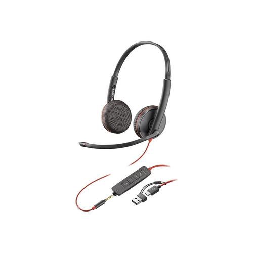 Poly Micro-Casque Blackwire 3225 Stéréo Usb-C + Connexion 3,5 Mm + Adaptateur Usb-C/A