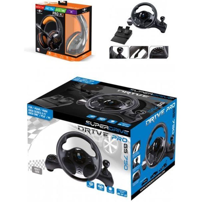 Volant Et Pédales De Jeu Vidéo Pro Race Pro Sv450 Compatible Xbox Séries X|S Ps3 Ps4 Switch Pc Subsonic + Casque Spirit Of Gamer Pro