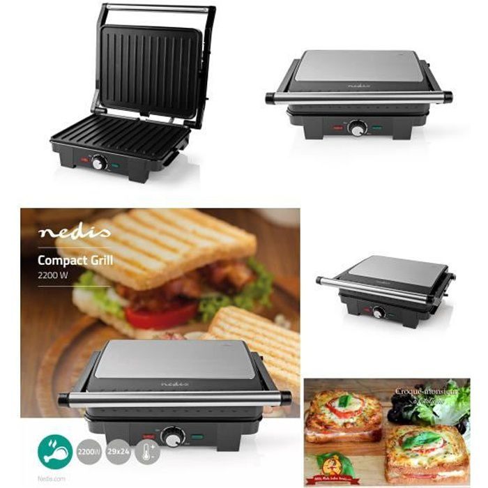 Grill Electrique multifonction Grille-viande BURGER Paninis Appareil à Sandwich Barbecue de table 2000W Haute qualité