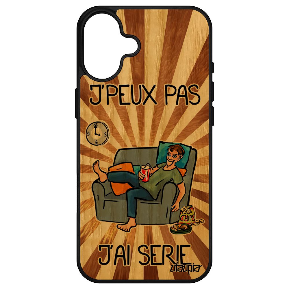 Coque Bois Pour Iphone 16+ Plus Silicone J'peux Pas J'ai Série Manga Tele Humour Dessin Marron Jpeux 256 Go Housse Unique Noir Apple