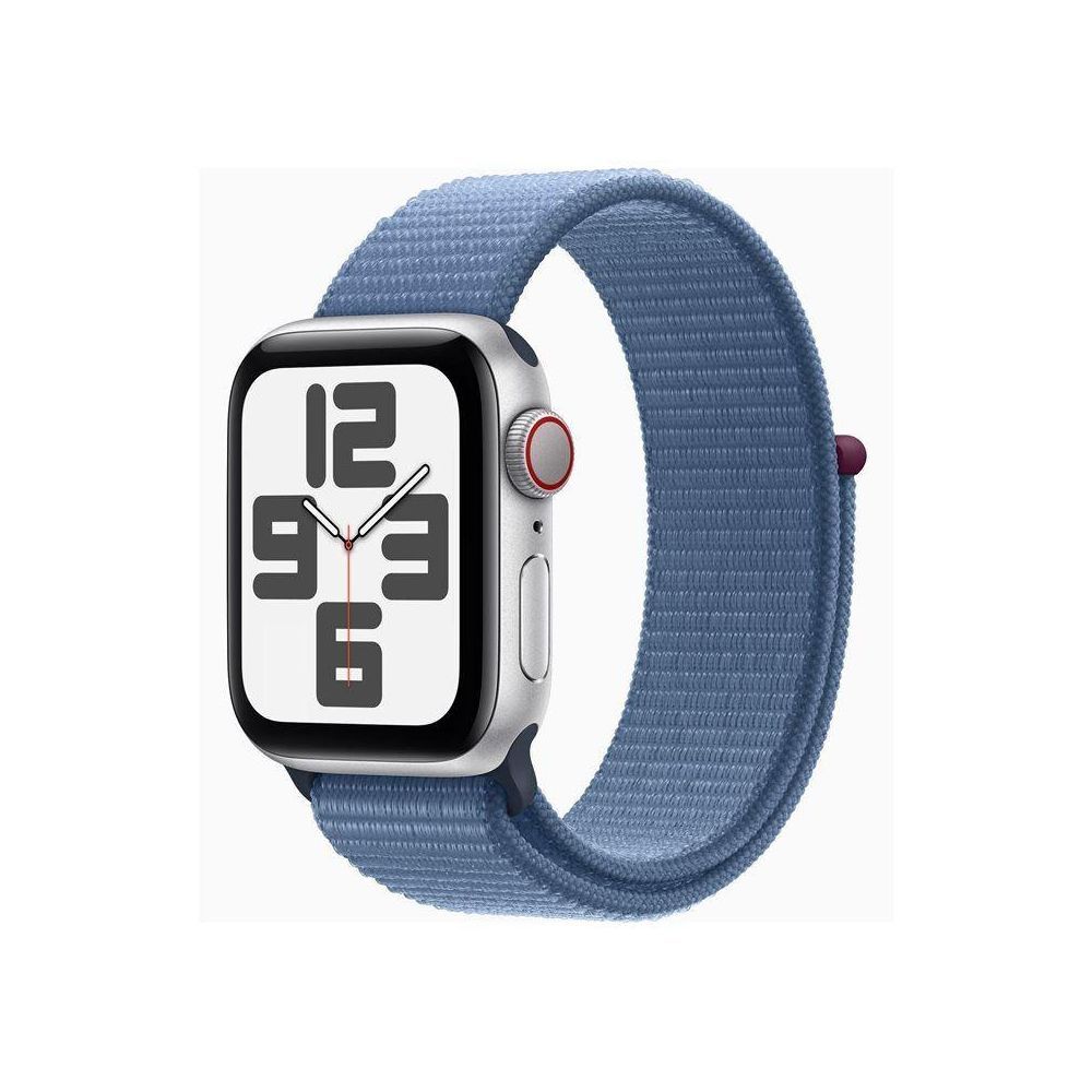Apple Watch SE GPS + Cellular (2024) 44 mm Aluminium Argent Bracelet Sport Texitle Nuée Bleue