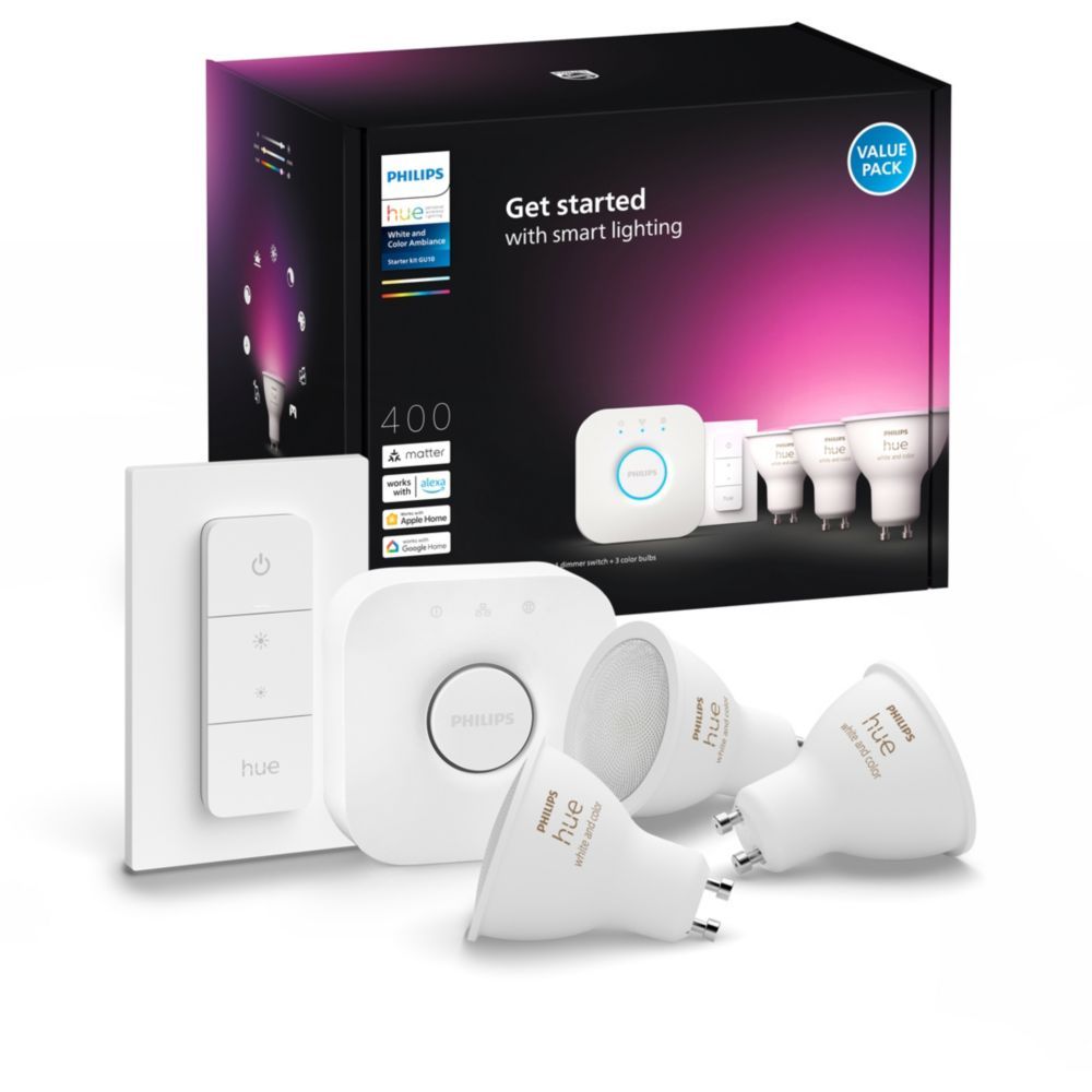 Kit de démarrage 3 ampoules connectées Philips Hue et Color Ambiance GU10 + télécommande - vue 2