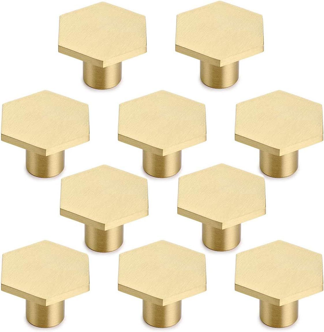 10 Pièces Bouton de Meuble Poignée de Meuble Cuisine Bouton de Porte en Laiton pour Placards Poignee Meuble Hexagone 30mm