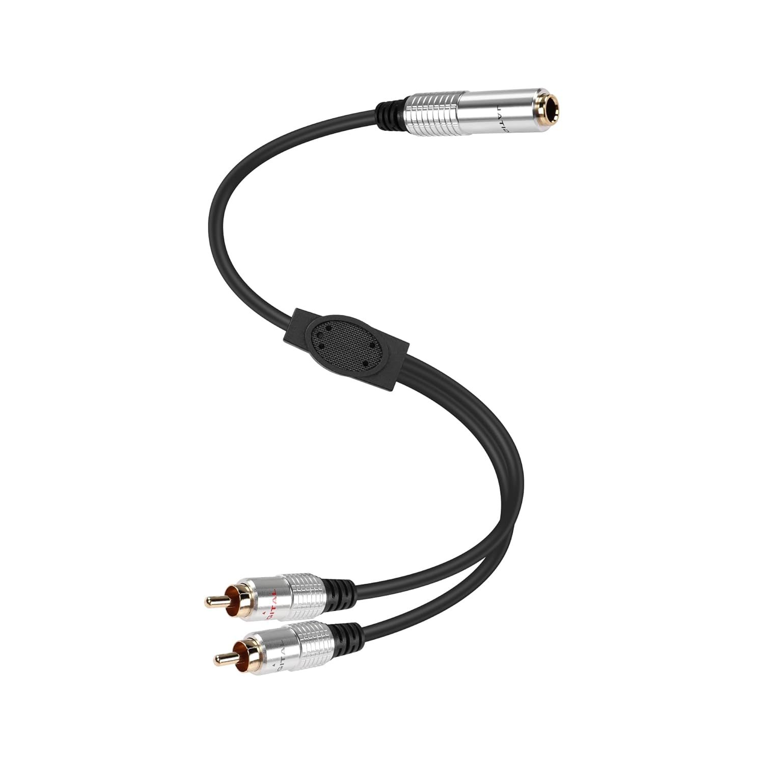 Câble audio 6,35 mm vers 2RCA, jack stéréo femelle 1/4"" TRS vers fiche mâle double RCA Câble adaptateur en Y pour guitares,Speaker,Home Stereo Systems(50cm)