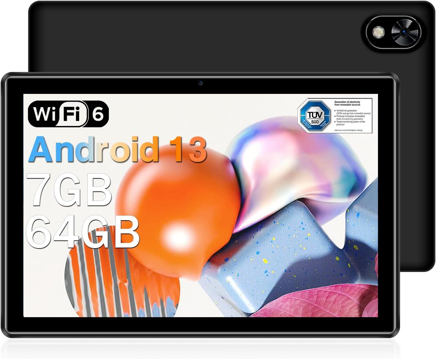 U9 Tablette Android 13,WiFi 6 Tablette Enfants 10.1 Pouces 7GB+64GB (TF 1TB),Tablette Tactile 5060mAh/1280x800/5MP+2MP/BT5.0/Widevine L1/Quad-Core,Noir