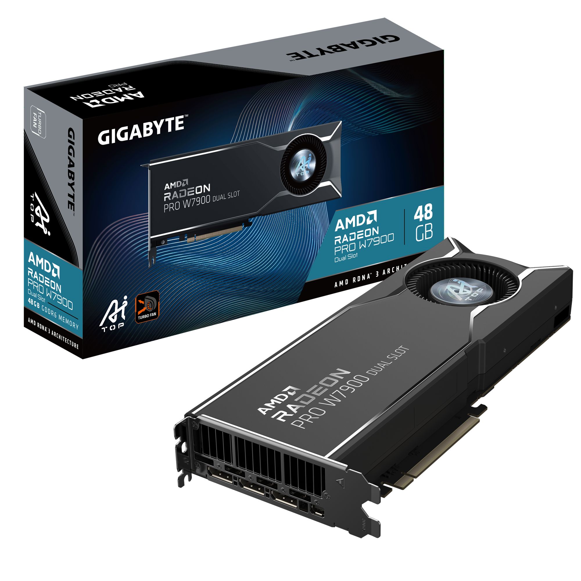GIGABYTE Radeon PRO W7900 Dual Slot AI TOP 48G Carte Graphique 48 Go GDDR6 384 bits PCI E 4.0 3 x DisplayPort 2.1 W7900 AI TOP 48G Neuf - vue 4