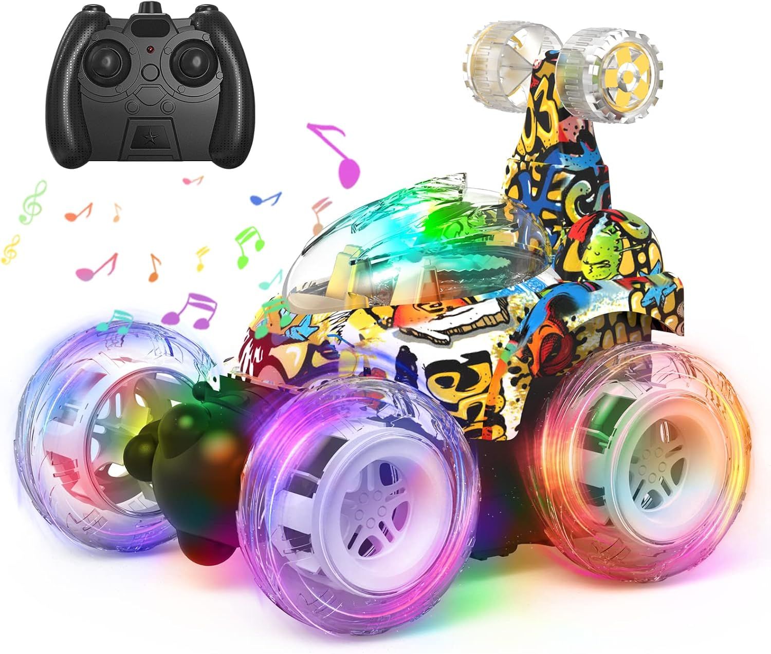 Voiture Télécommandée Tout Terrain,4Wd Voiture Rc Rotation À 360 Degrés,2.4Ghz Voiture Radiocommandee,Led Lumière Avant Et Arrière,Câble Usb,Cadeaux Pour Filles Et Garçons