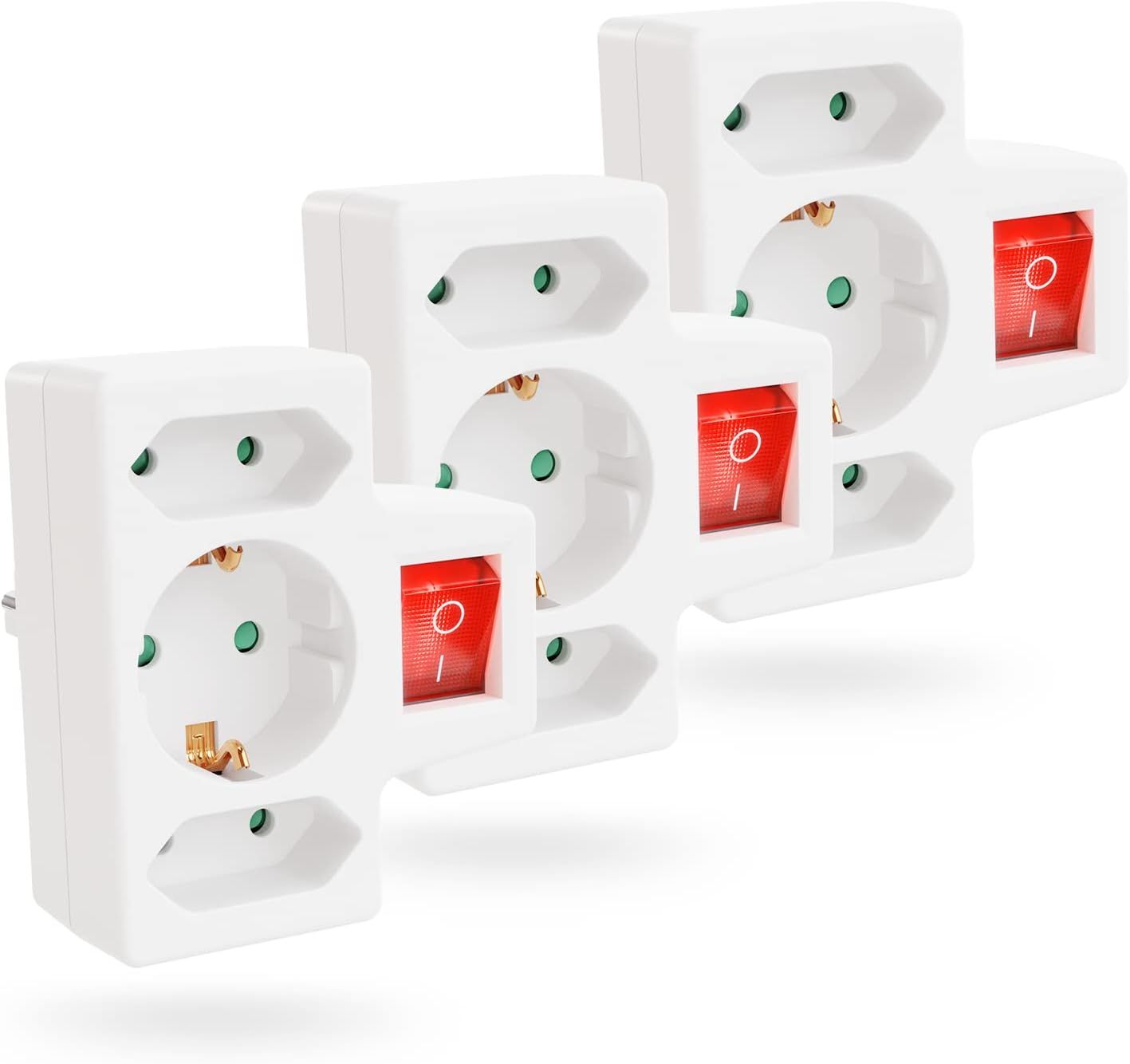 Greate 3X Adaptateur Triple Prises Avec Interrupteur Jusqu'À Max. 3500W - Multiprise Pour Prise Murale, Adaptateur Prise 3 En 1, Multiprise Avec Interrupteur, Prises Multiples Avec Interrupteur