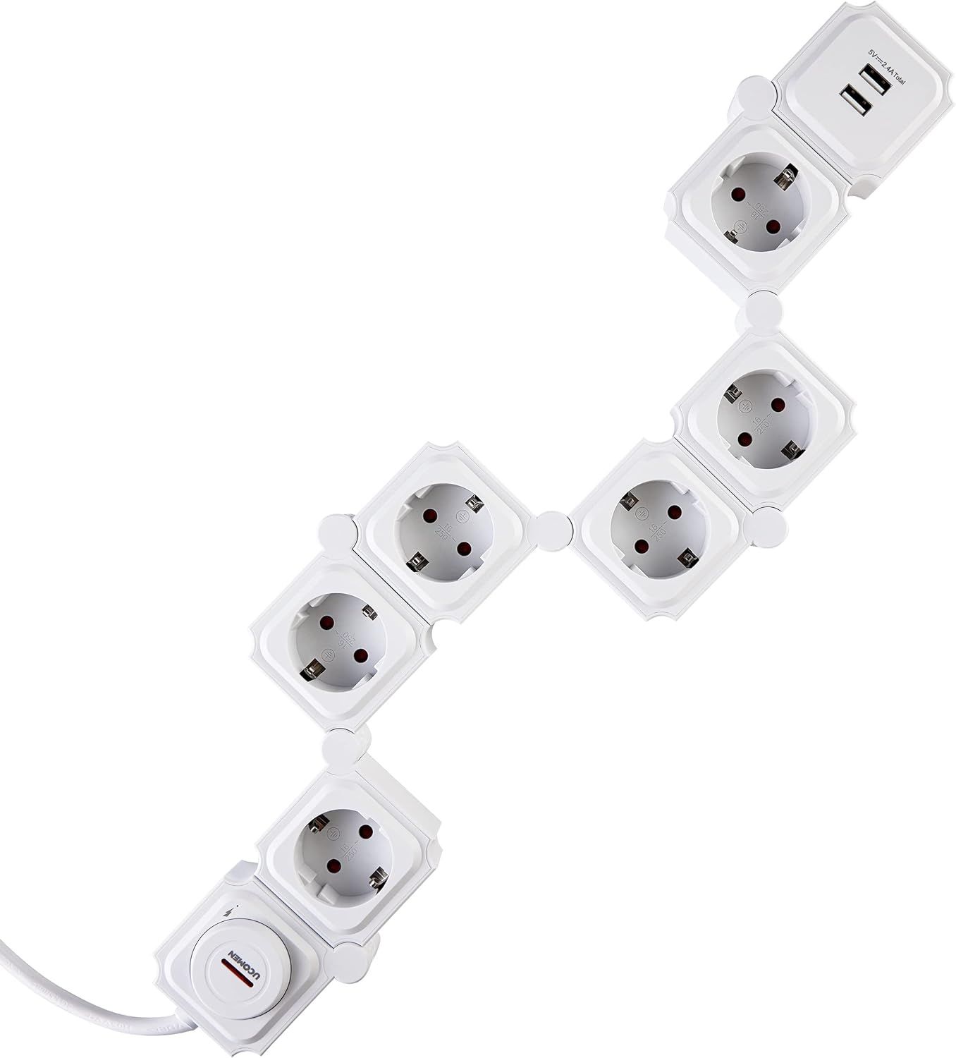 Multiprise/Parafoudre Prises Électriques 6 Prises Avec 2 Ports Usb (5V 2,4A) Intégrés - Cordon De 1.4M - Blanc