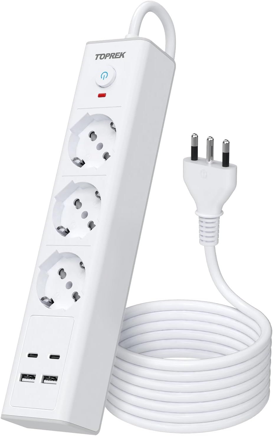 Multiprise Électrique Avec 3 Prises Universelles Ita 10/16A Et Schuko Et 2 Usb C Et 2 Usb A, Prise Italienne 4000W/16A, Multiprise Avec Interrupteur, Câble 2M (Equipé De 2 Pinces En Plastique)