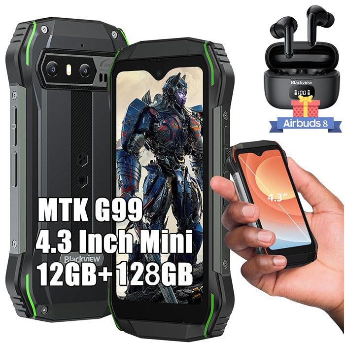 Blackview N6000 SE Mini Smartphone Incassable 12Go+ Android 13 4.3 IP68 Dual 4G NFC avec Blackview Airbuds 8