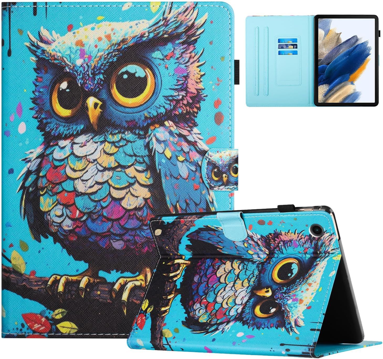 Coque Pour Tablette Samsung Galaxy Tab A9 8.7 Pouces (Sm-X110/ Sm-X115) Etui Galaxy Tab A9 Housse Pu Cuir Flip Support Portefeuille Protection Coque, Hibou