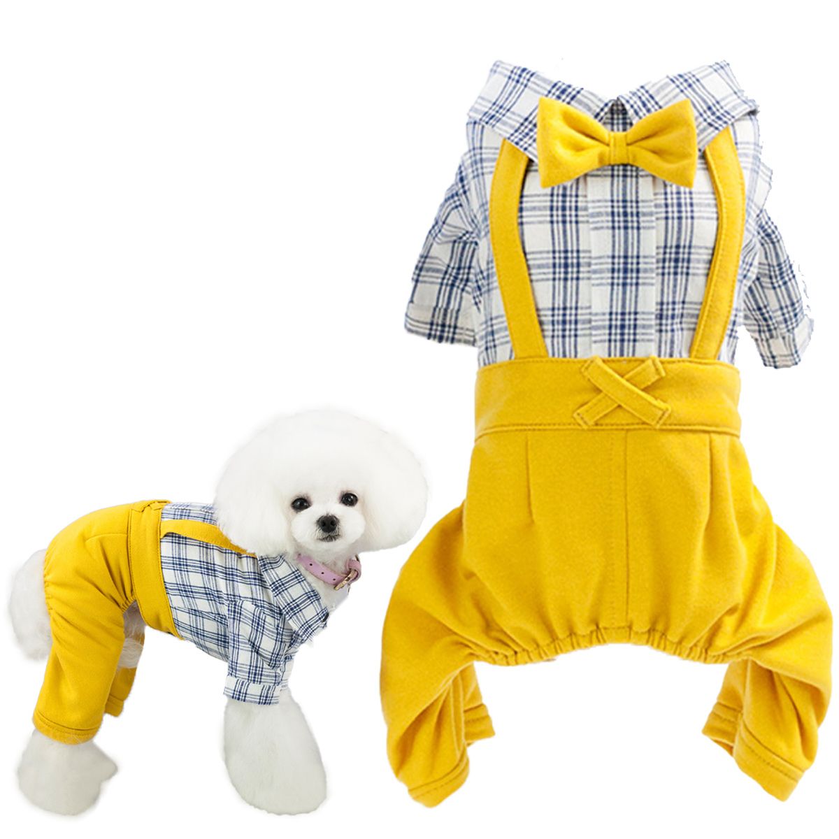 Comparer les prix de Vêtements Pour Animaux De Compagnie Chemises Pour Chien Combinaison Rayée Avec N?ud Papillon Jaune Tenue Quotidienne Décontractée Pour Chiot Chat (Jaune)