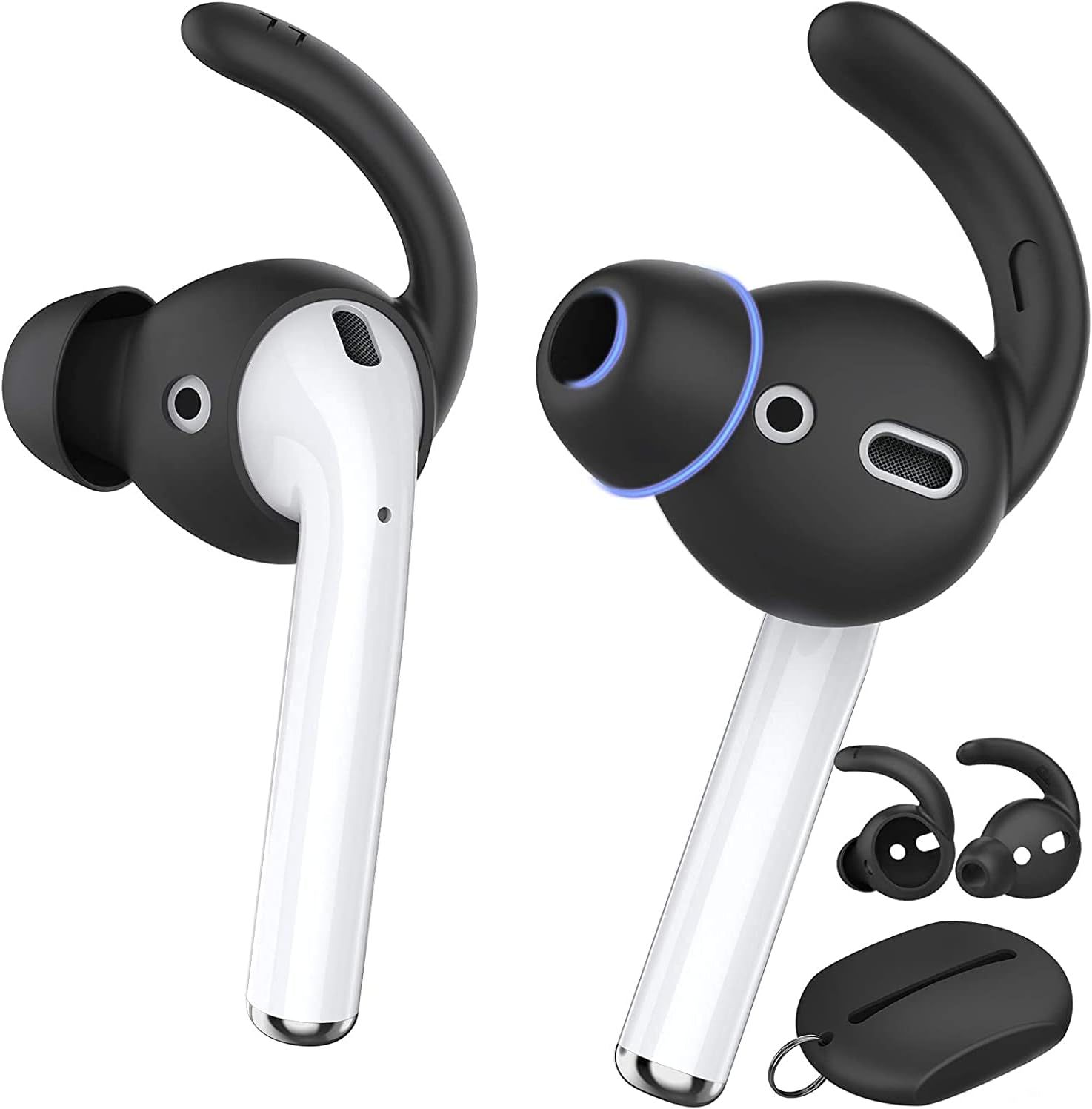 2 Paires Crochets D'Oreille Airpods Couvrent Embouts D'Écouteurs [Sac Supplémentaire] Apple Earbuds Ear Hooks Compatible Avec Airpods 2 / Airpods 1 / Earpods (Grand & Grand, Noir)