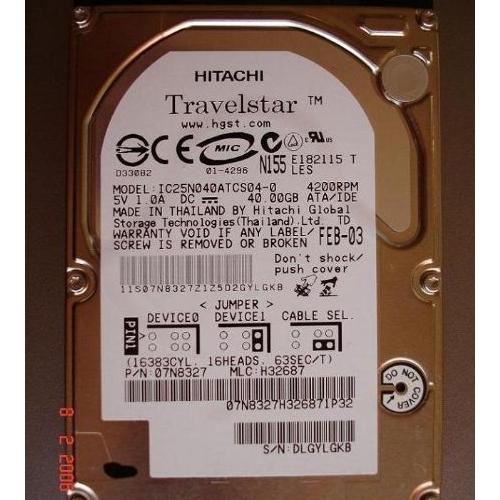 Hitachi Travelstar - Disque Dur Interne 40Go 4200 Tr/Min - 2,5 Pouces - Ata-100