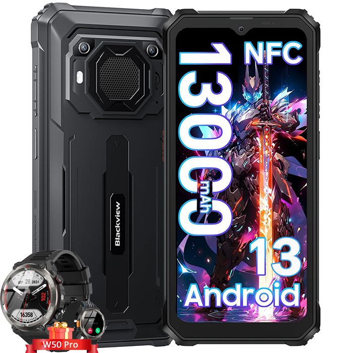 Blackview BV6200 Pro Smartphone Incassable 6 56 Android 13 13000mAh 8Go+ 13MP IP68 avec Smartwatch Blackview W50 Pro