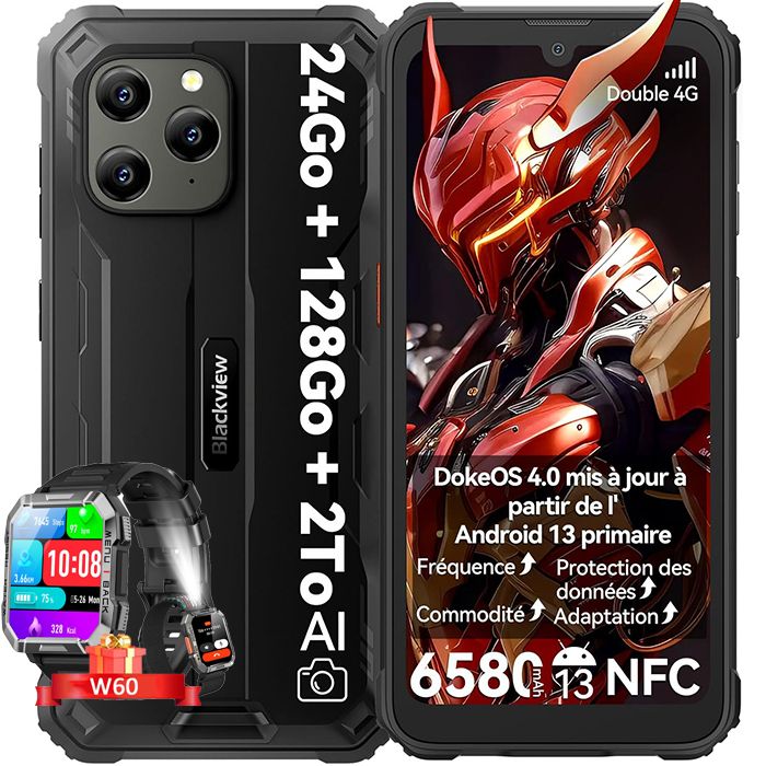 Blackview BV5300Plus Téléphone Portable Incassable Android Telephone Portable Écran 6.1" HD+ 6580mAh ROMTF Double SIM 4G Caméra 13MP Smartphone Incassable NFCIP69KFace IDGPSOTG