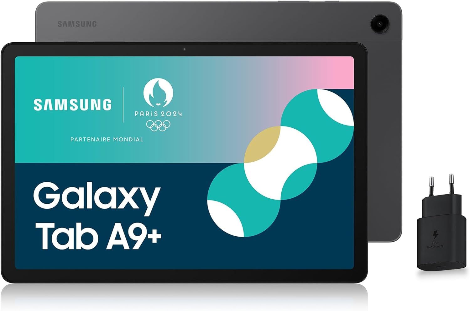 Galaxy Tab A9+ Tablette Android,128 Go De Stockage,Grand Écran De 11"",5G,Son 3D,Débloqué,Anthracite,Avec Chargeur Secteur Rapide 25W Inclus (Version Fr)