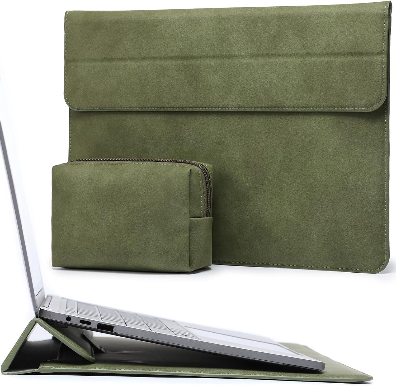 15-16 Pouces Housses Ordinateur Portable Sacoche avec Fonction Stand pour MacBook Pro 16 M4/M3/M2/M1 Pro/Max 2025-2019, XPS 15, MacBook Pro 15 2015-2012, Samsung Galaxy Book Flex 15, Vert Olive