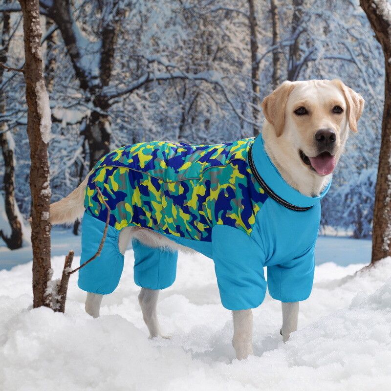 Veste Imperméable Chaude Pour Grands Chiens,Manteau Dobsuffolk Labrador,Combinaison Pour Grands Chiens,Vêtements Pour Chiens Moyens Et Grands,Hiver - Type Cyan Camouflage-Size 22