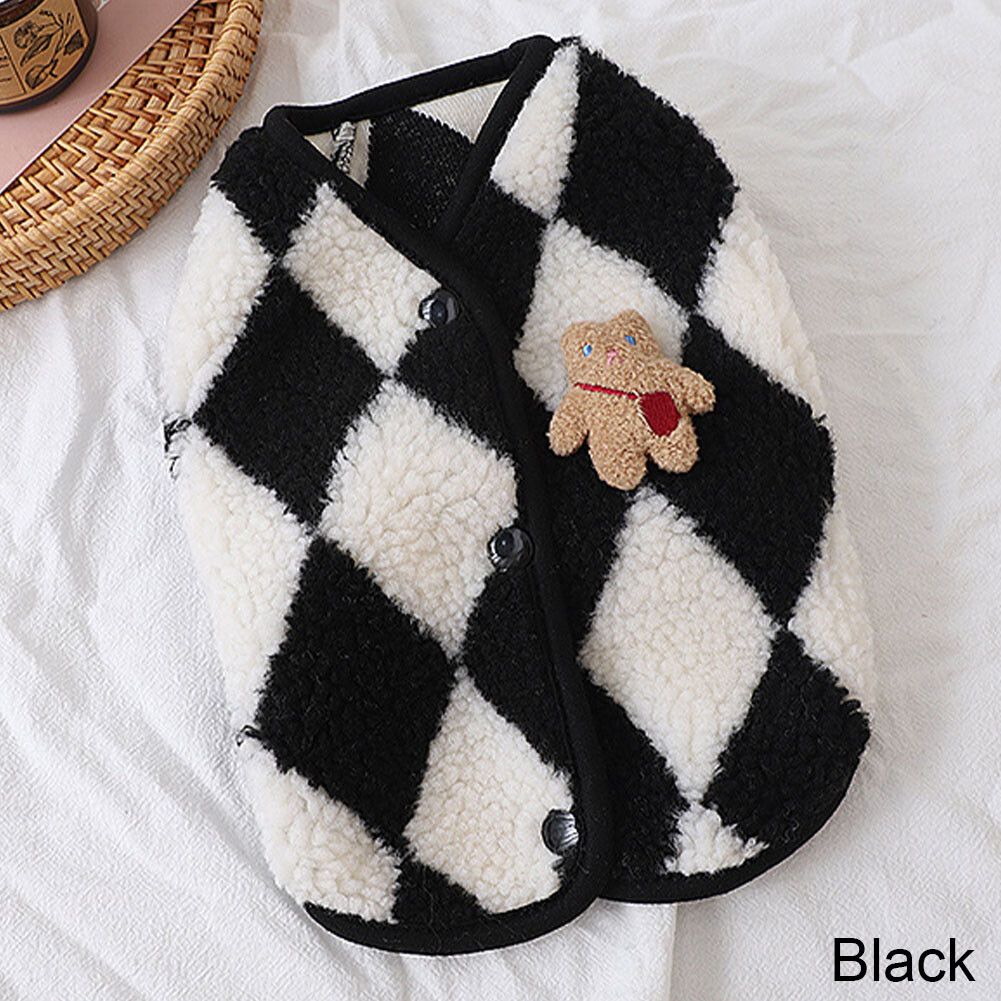 Veste D'hiver Chaude Pour Chien,Manteau À Carreaux,Tenue Mignonne Pour Bouledogue Français,Vêtements Pour Animaux De Compagnie,Chiot Souriant - Type Noir-M