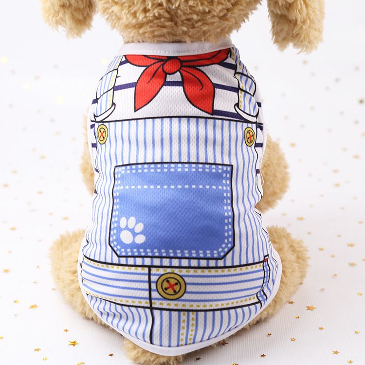 Gilets Souples Pour Animaux De Compagnie,Vêtements Pour Chiens,Chemise D'été,T-Shirt Décontracté Pour Petits Chiens,Fournitures Pour Animaux De Compagnie - Type Red Scarf Blue Strap-S