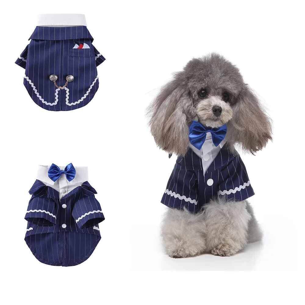 Vêtements Pour Chien Gentleman,Tenue De Mariage Pour Chien,Joli Manteau Pour Animal De Compagnie,Smoking Rayé Imbibé,N?ud,Bouledogue Français,Costume D'halloween - Type Blue Collar Tie Suit-L