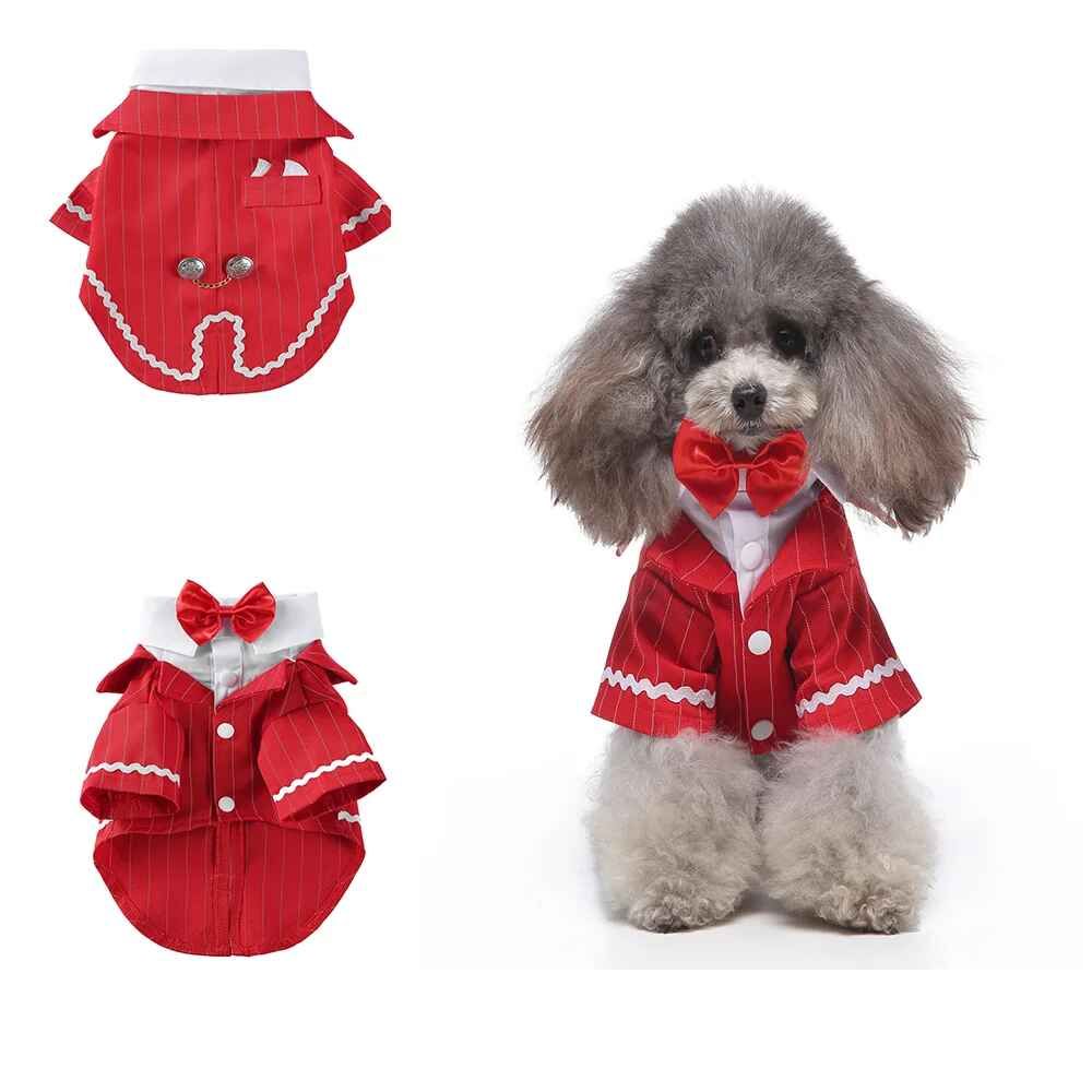 Vêtements Pour Chien Gentleman,Tenue De Mariage Pour Chien,Joli Manteau Pour Animal De Compagnie,Smoking Rayé Imbibé,N?ud,Bouledogue Français,Costume D'halloween - Type Red Bow Tie-S