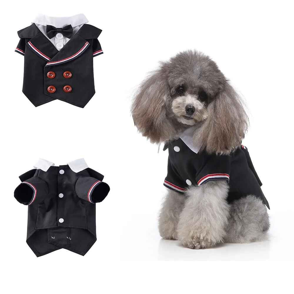 Vêtements Pour Chien Gentleman,Tenue De Mariage Pour Chien,Joli Manteau Pour Animal De Compagnie,Smoking Rayé Imbibé,N?ud,Bouledogue Français,Costume D'halloween - Type Black White-S
