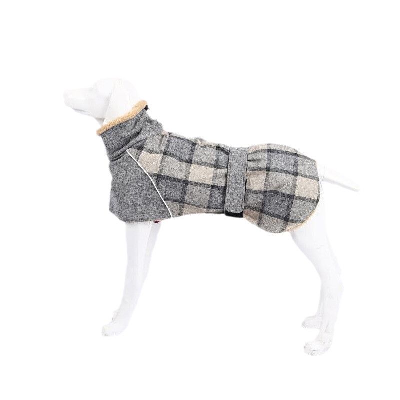 Veste À Carreaux Avec Ceinture Pour Animaux De Compagnie,Gros Chien,Lévrier,Lévrier,Vêtements Pour Animaux De Compagnie,Chaud,Sourire,Moyen,Grand,Mode,Hiver - Type Grey-M