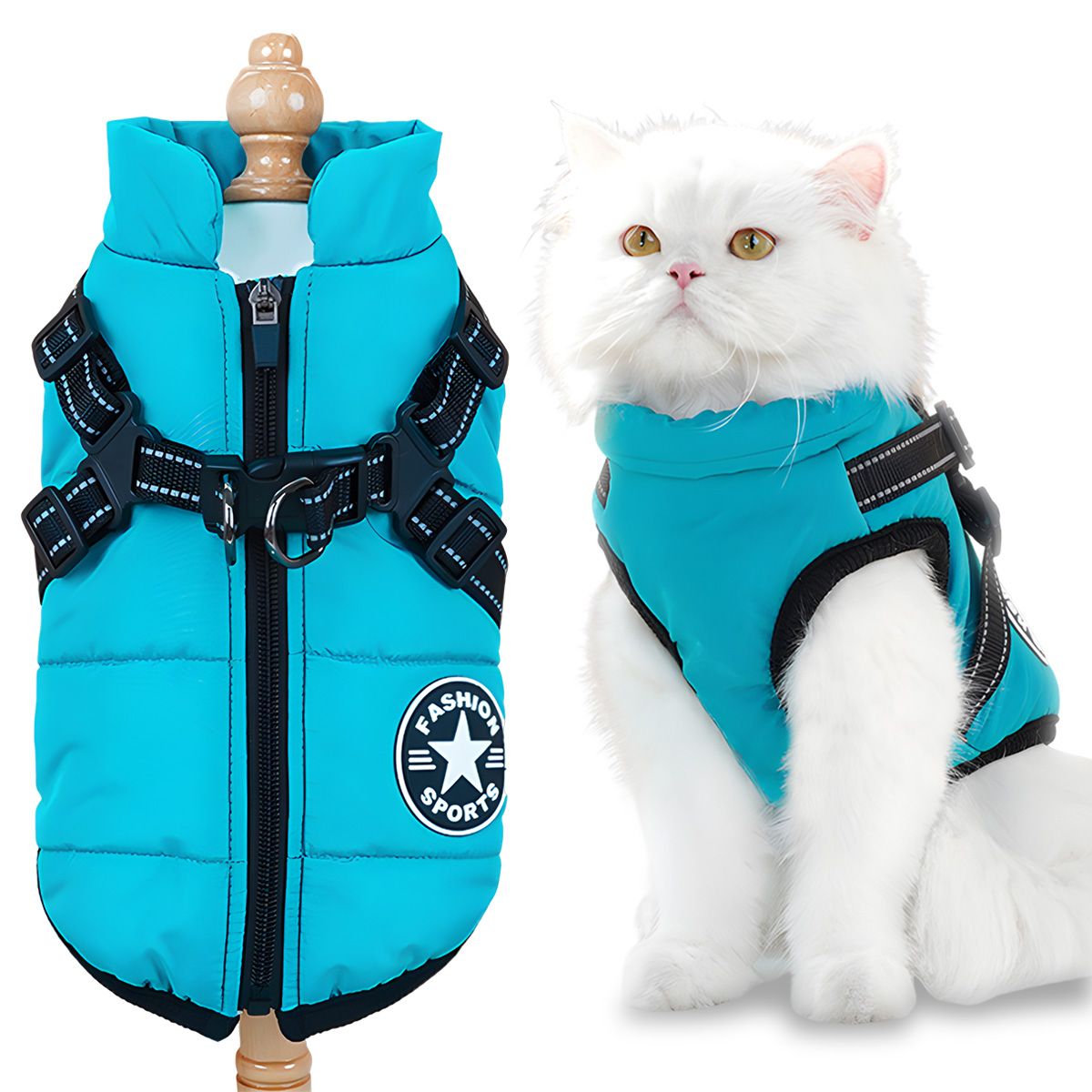 Veste Rembourrée En Coton Pour Chat - Harnais De Poitrine Veste Rembourrée En Coton Bleu Lac - 5xl (Poitrine 84cm Poids Recommandé 41-60 Chats)