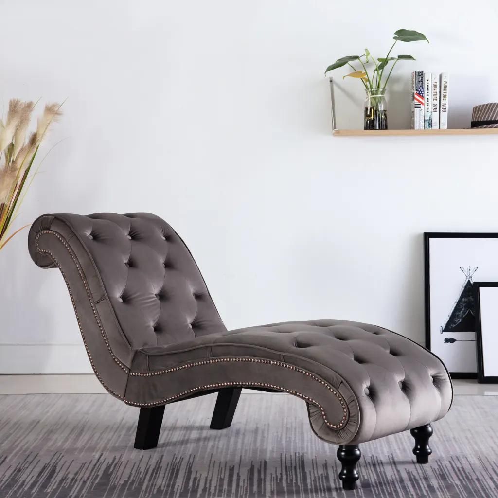 Prolenta Premium - Chaise Longue Velours Gris