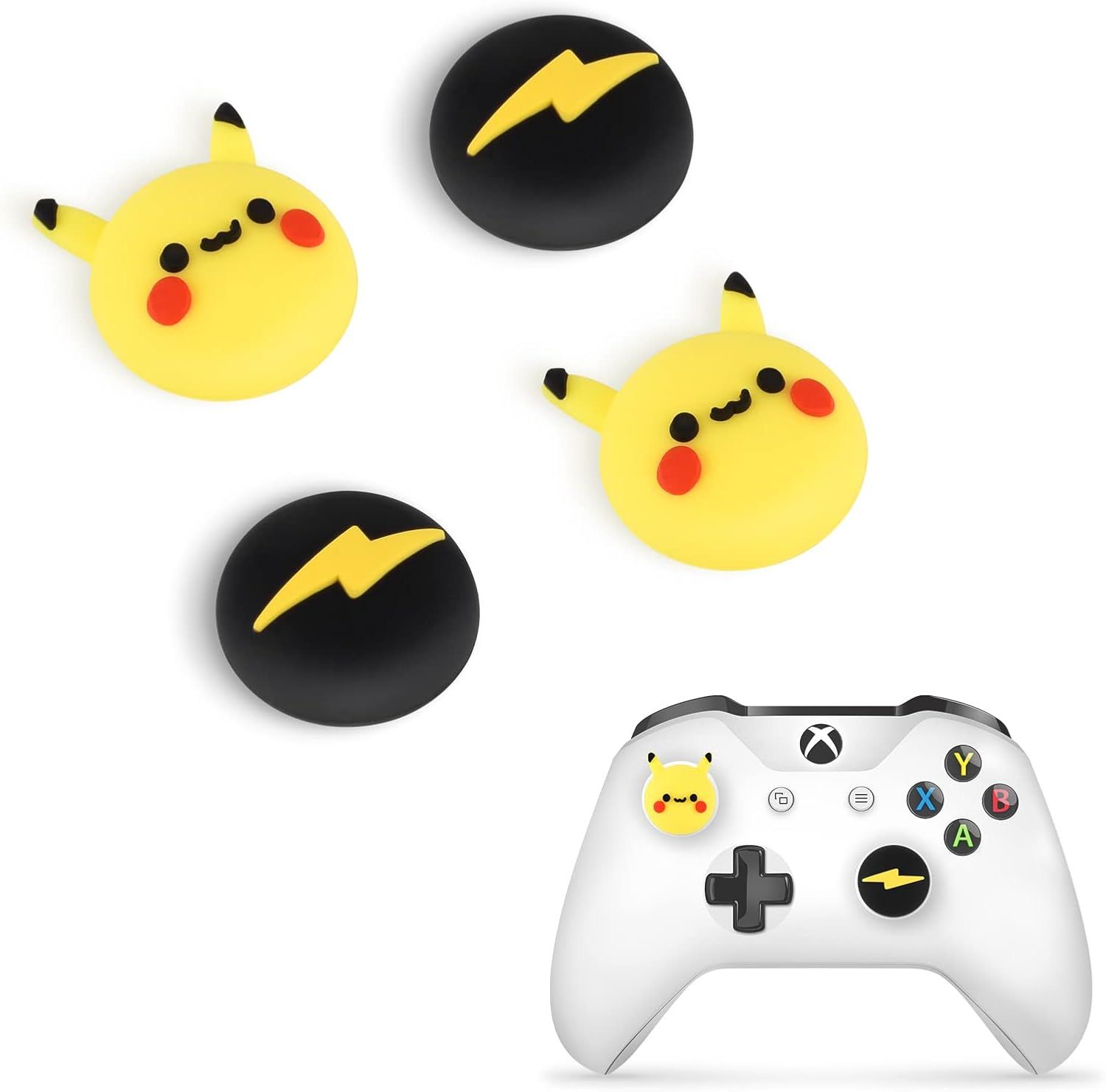 Thumbsticks Pour Ps4 Controller Et Pour Ps5 Controller,Cute Anime Thème Silicone Joystick Grips Caps Accessoire Pour Xbox Series X/S, Xbox One, Switch Pro Manette,4 Pcs-Éclair Jaune