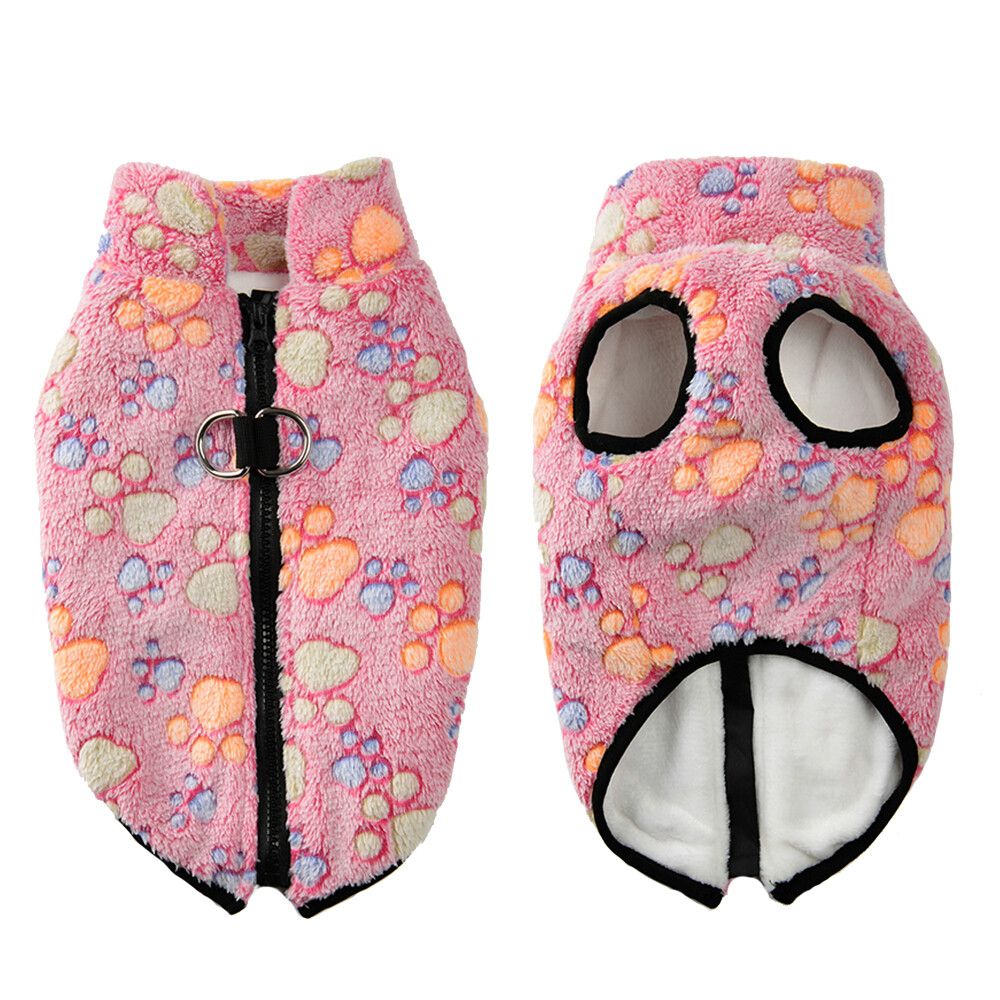 Manteau D'hiver Chaud Avec Imprimé Patte Pour Petit Chien,Veste Pour Chiot Souriant,Vêtements Chihuahua,Bouledogue Français,Yorkshire - Type Pink-L
