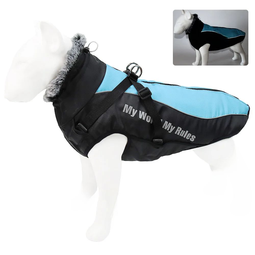Veste En Coton Épaissi Pour Grand Chien,Coulée Chaude,Vêtements Pour Animaux De Compagnie,Manteau,Costume,Vente En,Automne,Hiver - Type Bleu-5xl (30.00 Kg-37.50 Kg