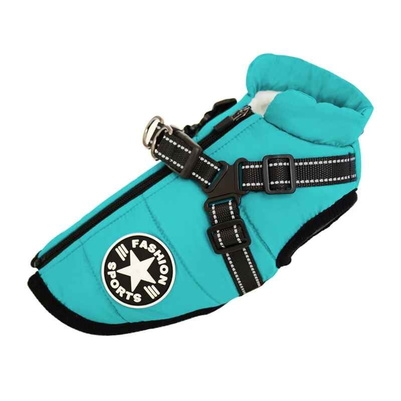 Veste Avec Harnais Pour Animal De Compagnie,Vêtements D'hiver À Chaud Pour Chien Labrador,Manteau Pour Chihuahua,Tenue Pour Bulldog Français - Type Blue-Green-2xl