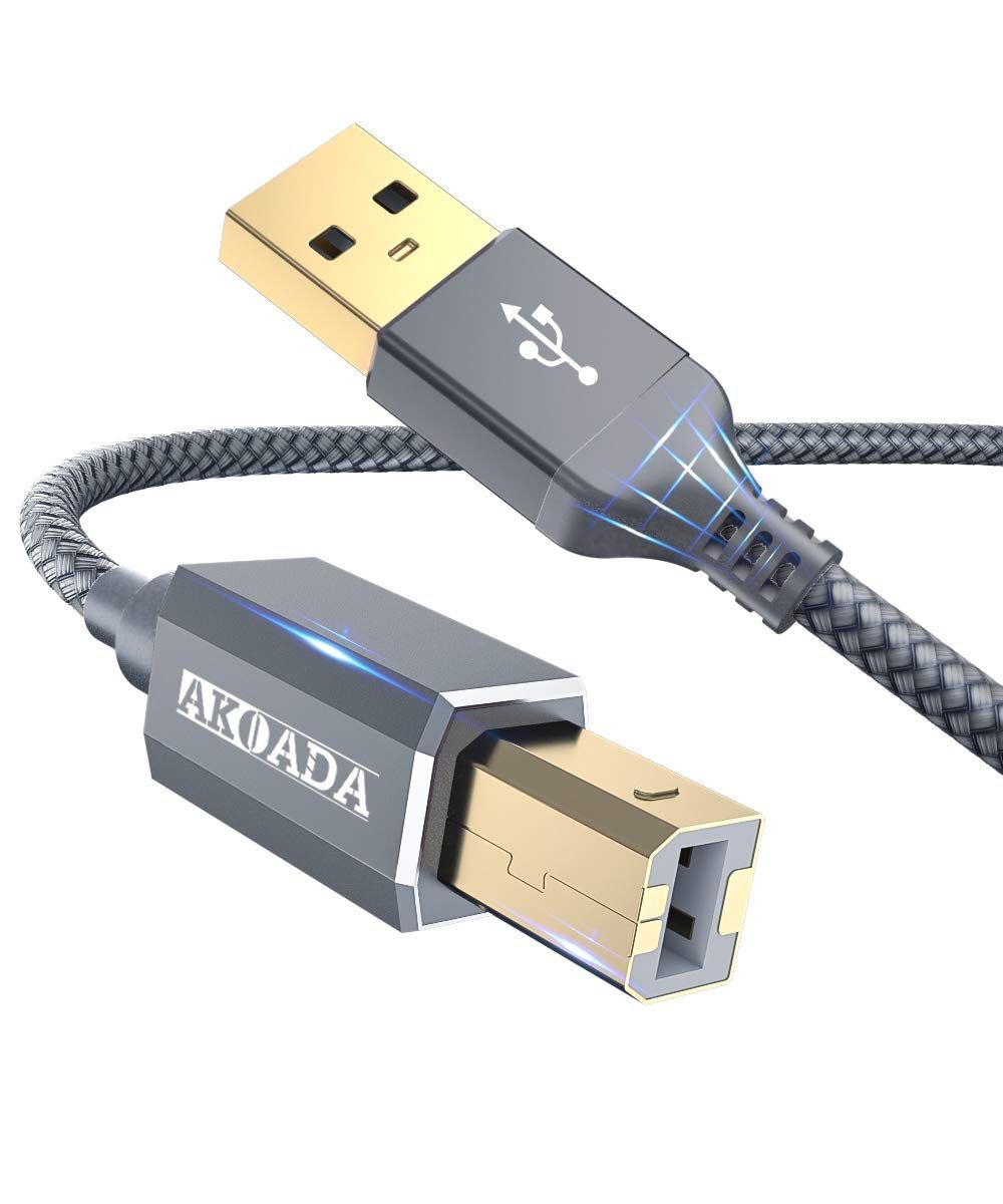 Câble d'imprimante USB 6 m - Câble scanner USB A vers USB B 2.0 - Pour imprimante HP, Canon, Dell, Epson, Lexmark, Xerox, Brother etc - Gris