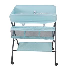 3 En 1 Table A Langer Pliable Pour Bebe A Roulettes Avec Panier De Rangement Charge 50kg Structure En Fer Bleu Rakuten