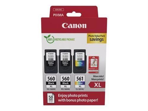 Canon PG 560XLCL 561XL Pack de 3 Cartouches d'Encre Originales + Papier Photo GP 501 3712C012 Neuf - vue 3