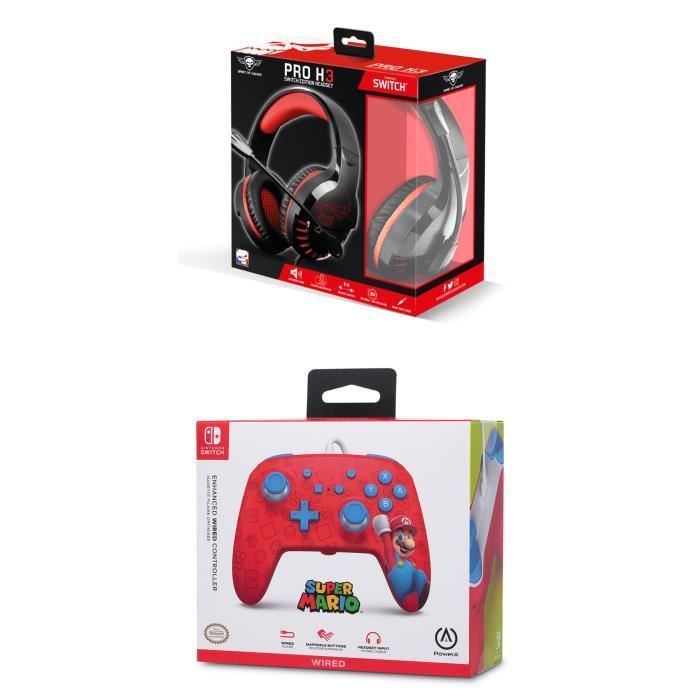Pack Manette SWITCH Filaire Nintendo MARIO WOO HOO Officielle + Casque Gamer PRO H3 ROUGE SPIRIT OF GAMER SWITCH