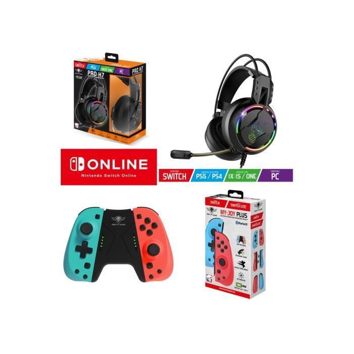 Pack Manettes SWITCH iiCon Joycon ROUGE BLEU V2 pour Nintendo SWITCH let?s go + Casque Spirit of gamer PRO H7