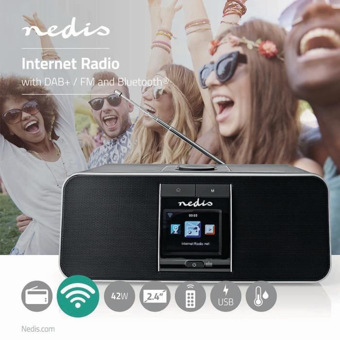 Radio Design internet Bluetooth® Wi-Fi DAB+ / FM / USB Internet 2.4 " Écran couleur 42 W Télécommandé Réveil