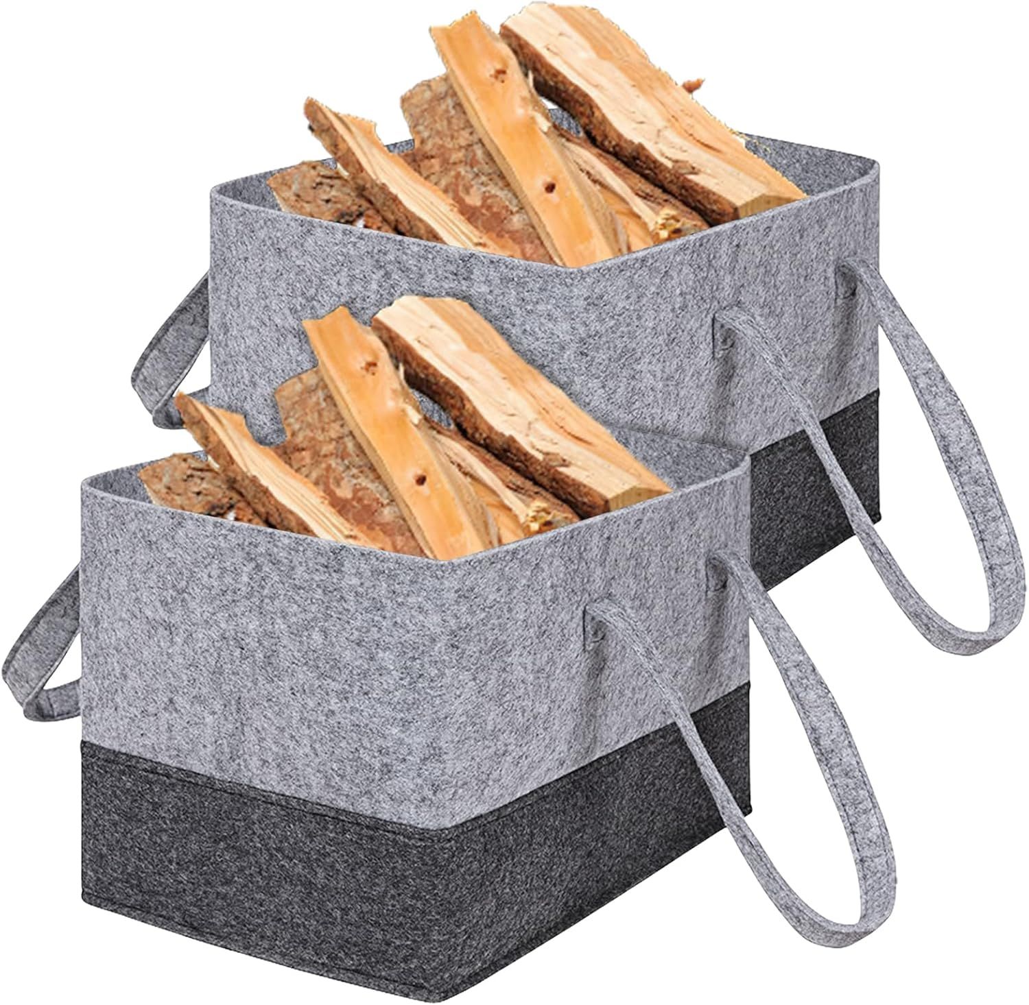 Lot De 2 Sacs En Feutre Pliables - Grand Sac De Transport - Panier À Bûches Portable - Panier En Feutre Pour Bois De Chauffage, Bois, Journaux Ou Courses - 38 X 25 X 25 Cm